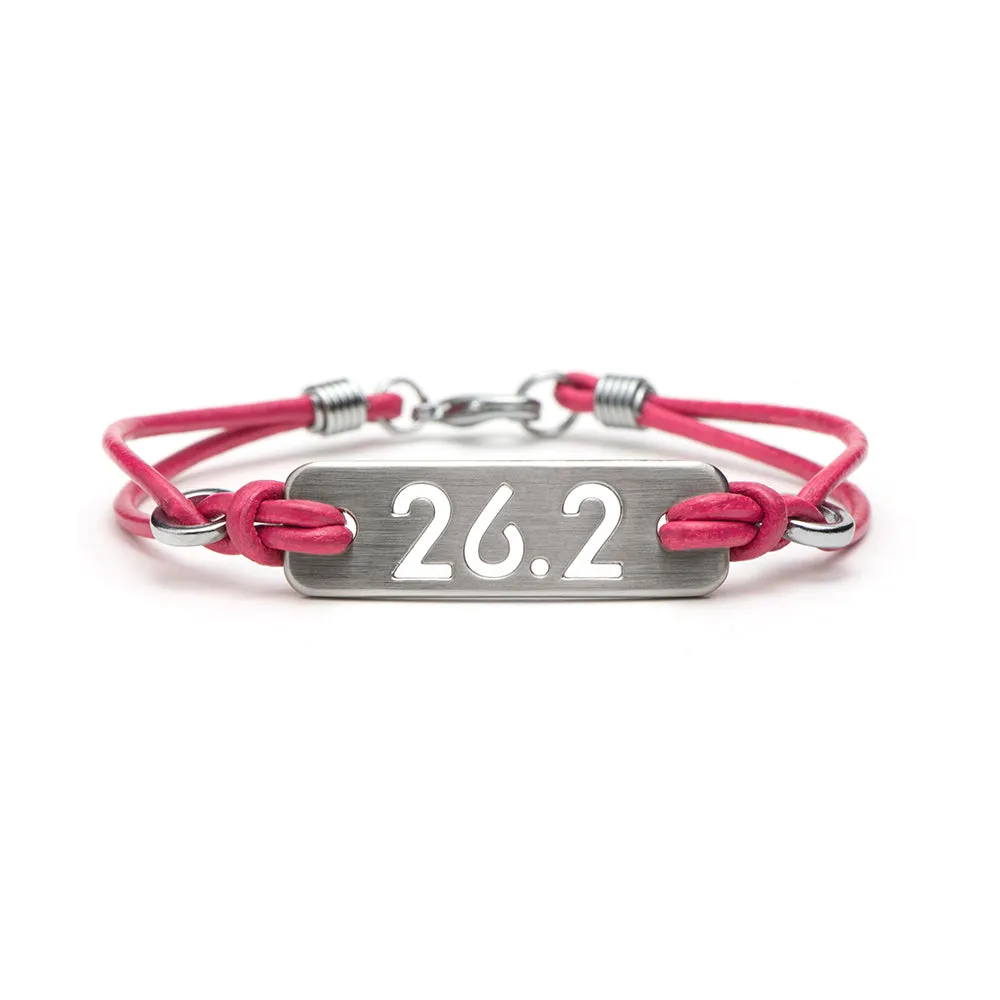 26.2 Marathon Leather Running Bracelet - Black or Pink Leather