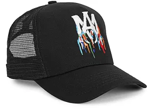 AMIRI Embroidered Paint Drip AM Logo Trucker Snapback Cap Black/White/Multi