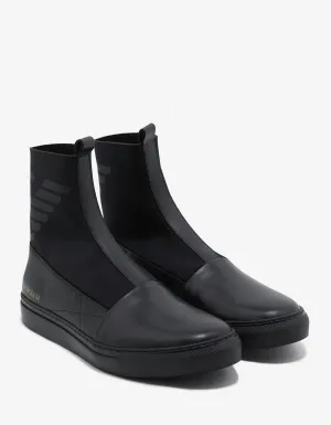 Black Leather & Neoprene Boots