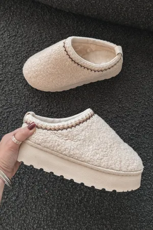 Brrrr It’s Cold Outside Beige Platform Sherpa Slippers