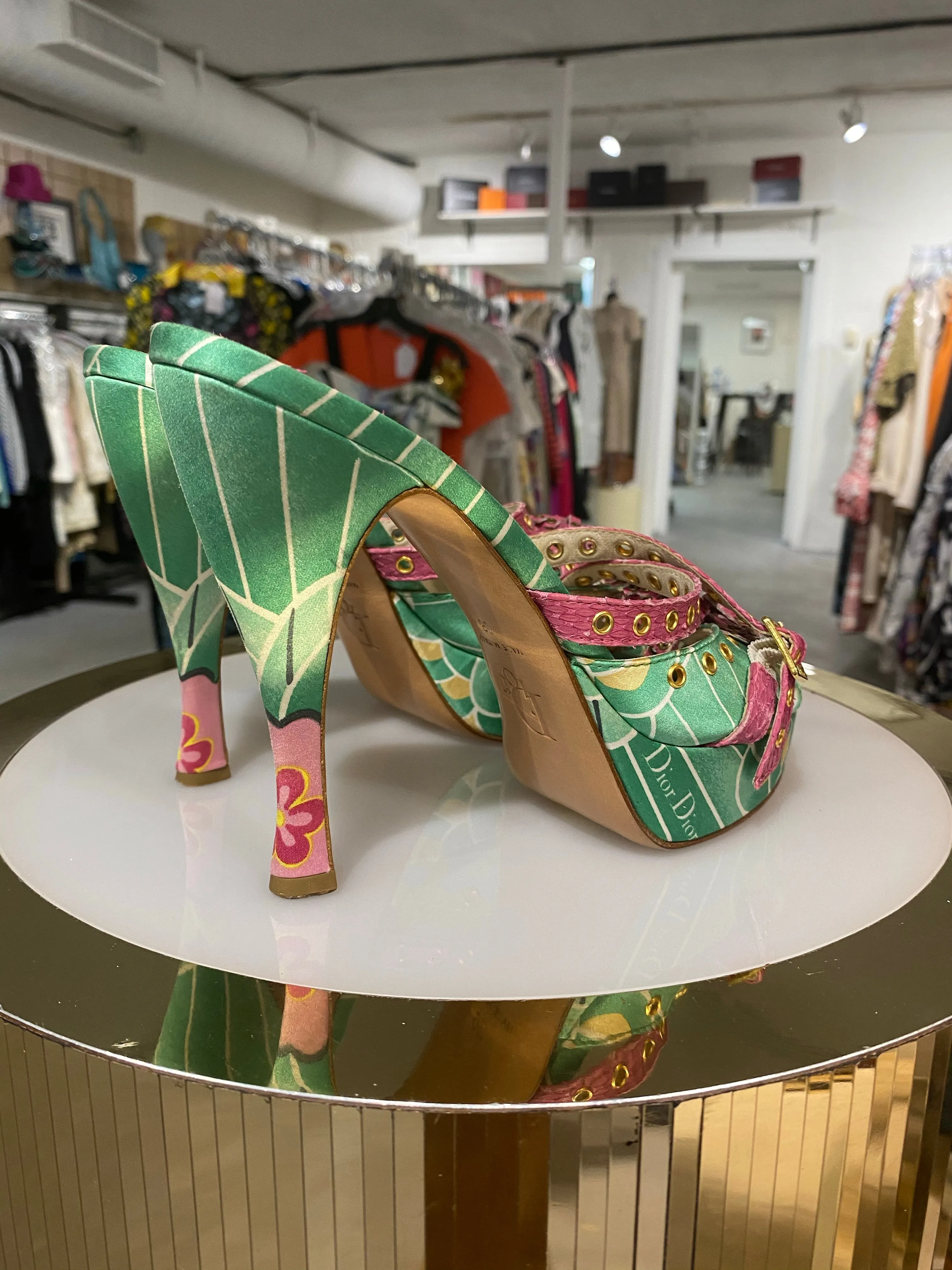 Galliano for Dior Green and Pink Heels