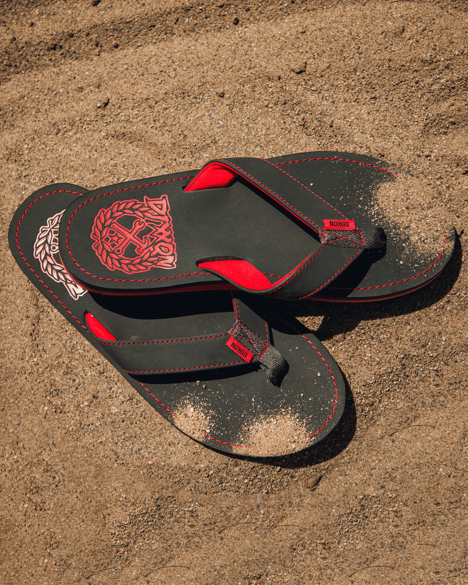 Leather Sandals - Charcoal & Red