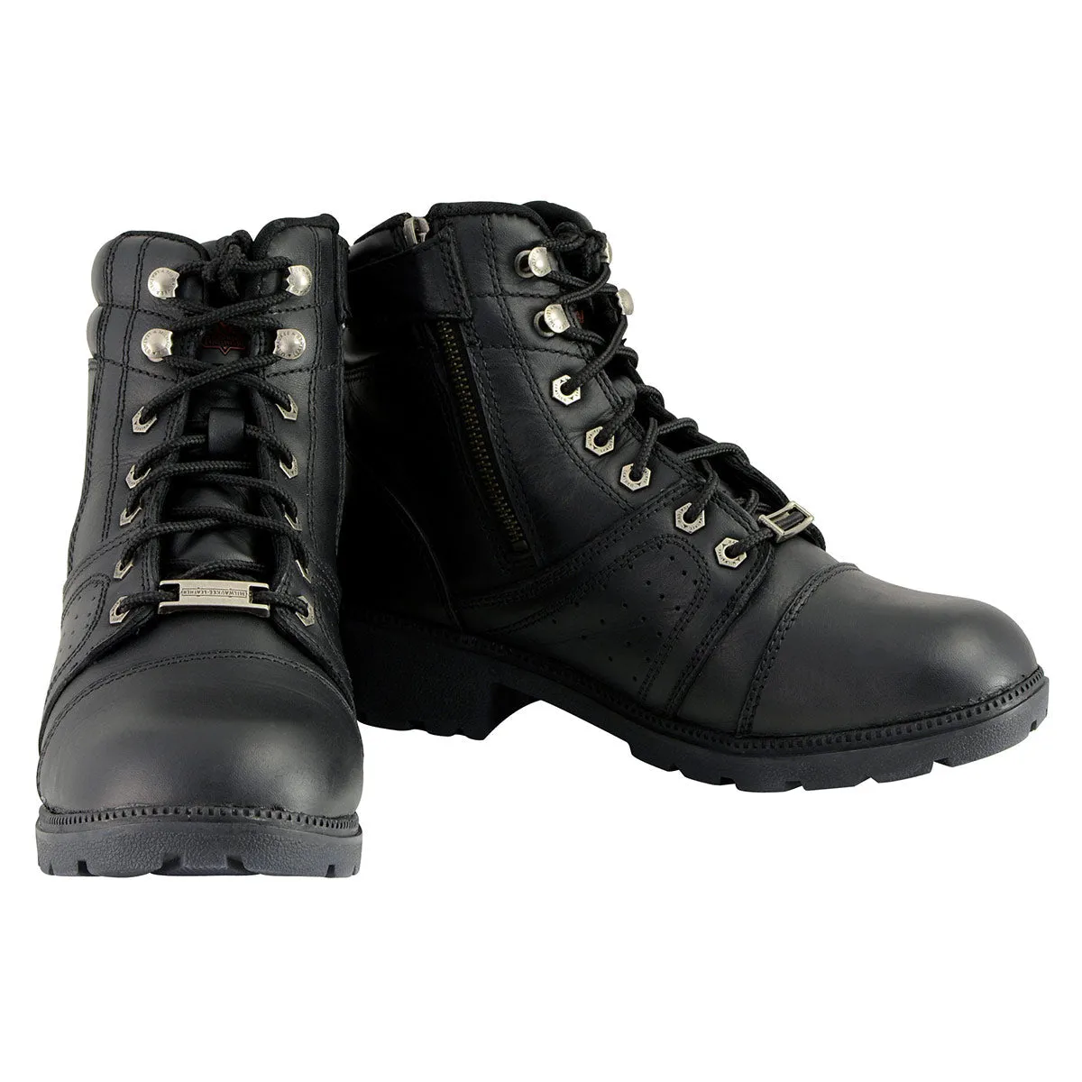 Milwaukee Leather MBL9300 Women's Black Lace-Up Leather Boots with Size Zipper