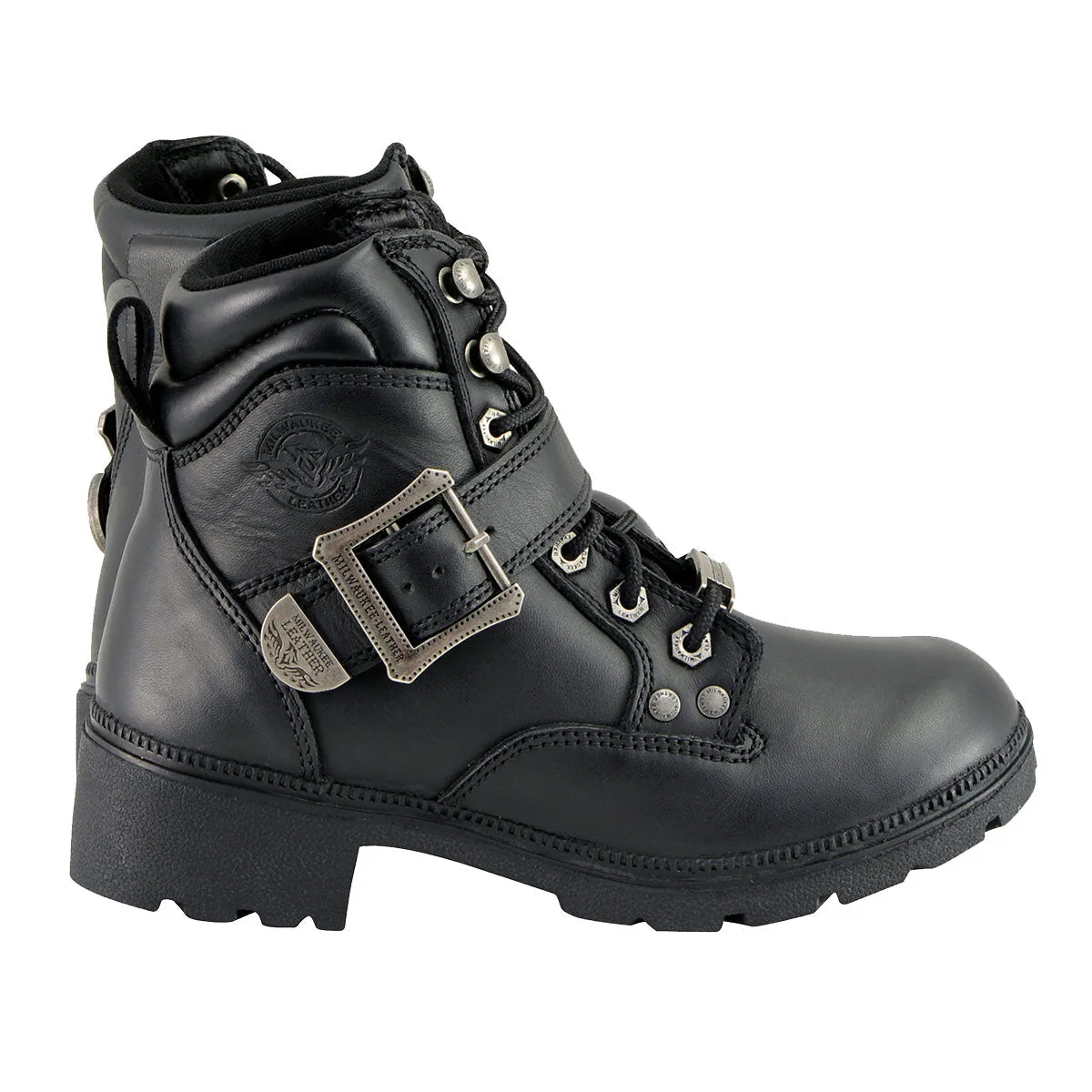 Milwaukee Leather MBL9310 Women's Lace-Up Black Engineer Motorcycle Boots