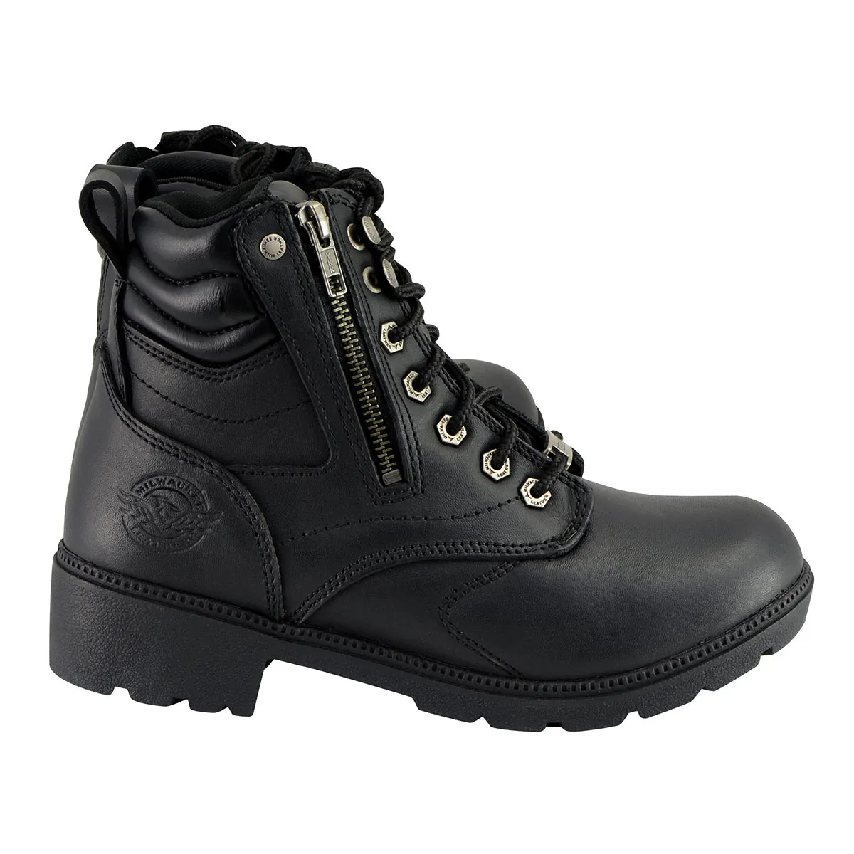 Milwaukee Leather MBL9320W Women's Black Premium Leather Wide-Width Lace-Up Motorcycle Rider Boots