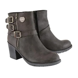 Milwaukee Leather MBL9406 Women's Stone Grey 3-Buckle Leather Boots