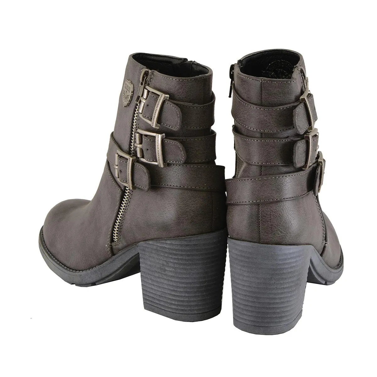 Milwaukee Leather MBL9406 Women's Stone Grey 3-Buckle Leather Boots