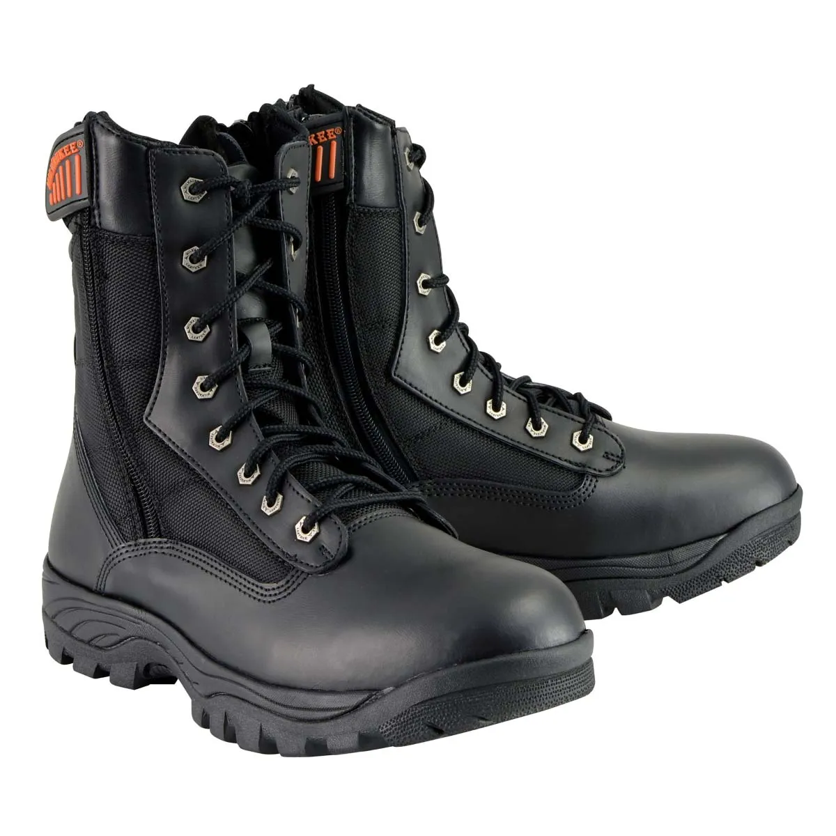 Milwaukee Leather MBM9110 Men's 9in Black Leather Lace-Up Tactical Boots with Side Zippers