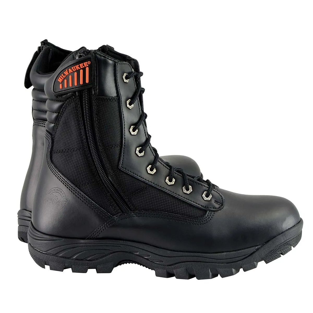 Milwaukee Leather MBM9110 Men's 9in Black Leather Lace-Up Tactical Boots with Side Zippers