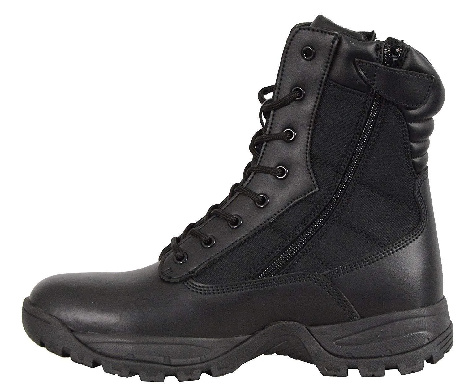 Milwaukee Leather Men's 9-Inch Black Leather Lace-Up Tactical Motorcycle Boots w/ Side Zipper MBM9110