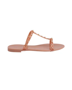 Pearl-Embellished Peach Pink Rubber Sandals