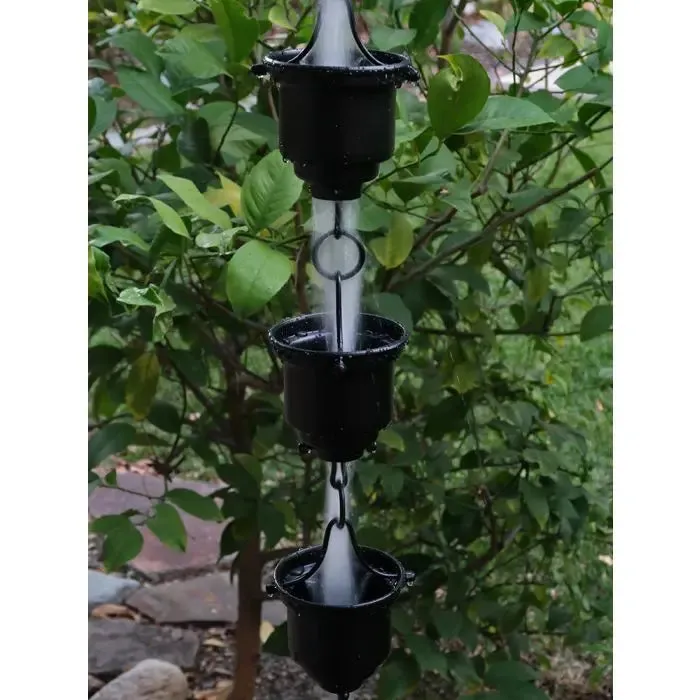 Rain Chain Naoki Cup Powder Coated Black Aluminum