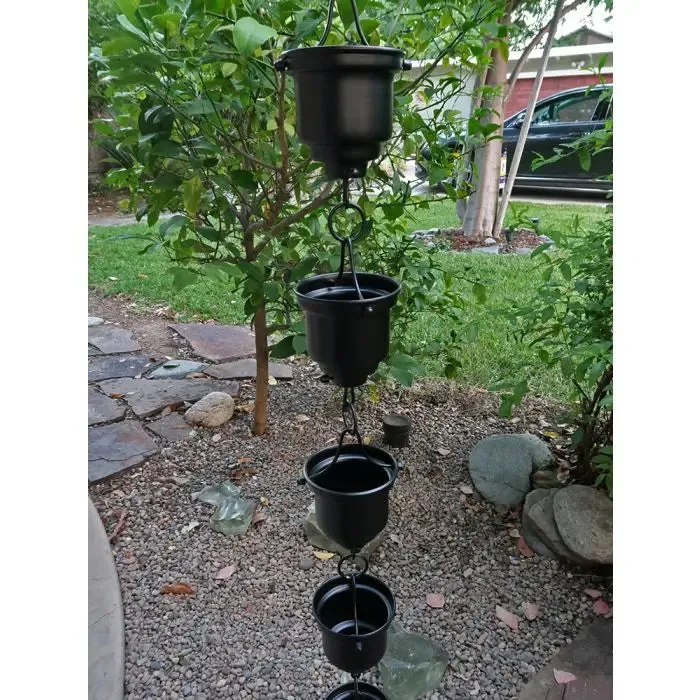 Rain Chain Naoki Cup Powder Coated Black Aluminum