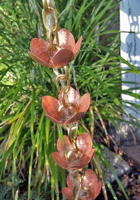 Rain Chain Tara Flower Copper & Brass Cups