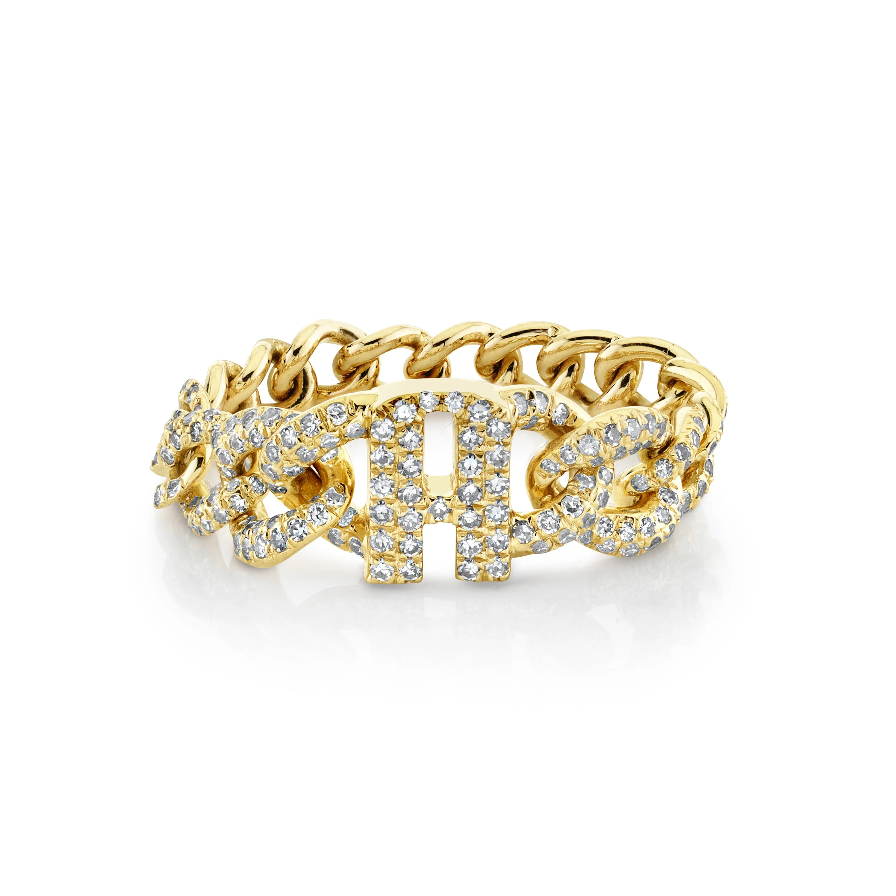 READY TO SHIP DIAMOND PAVE "A" INITIAL LINK RING