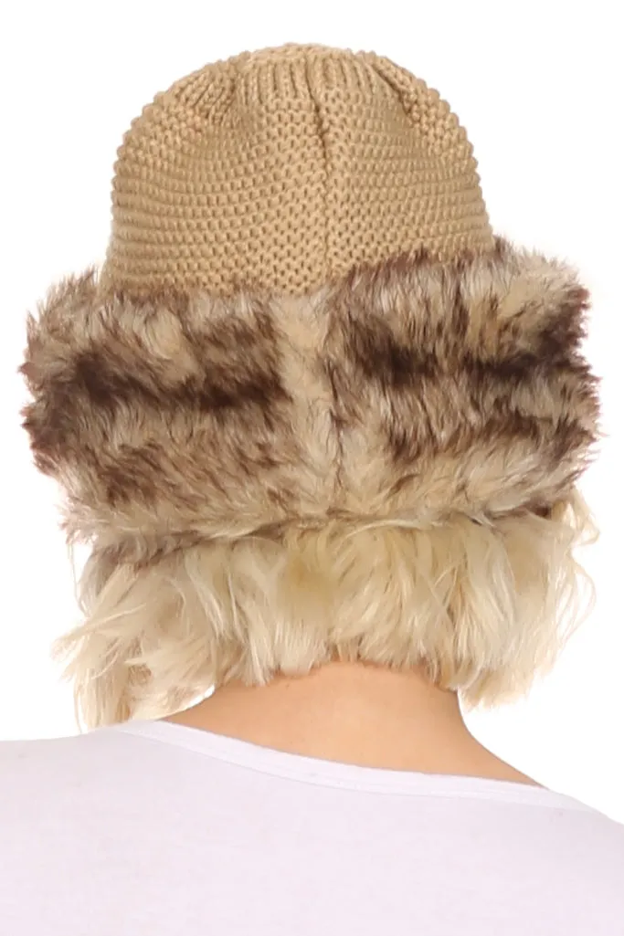 Sakkas Hansley Womens Insulated Faux Fur Brimmed Beanie Hat Cap In Classic Knit