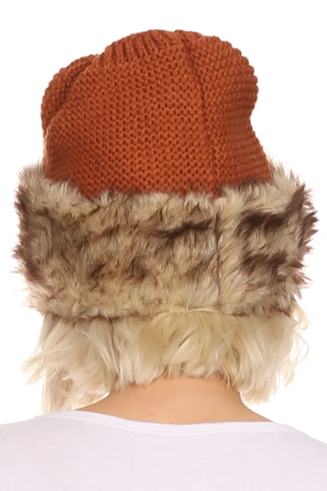 Sakkas Hansley Womens Insulated Faux Fur Brimmed Beanie Hat Cap In Classic Knit