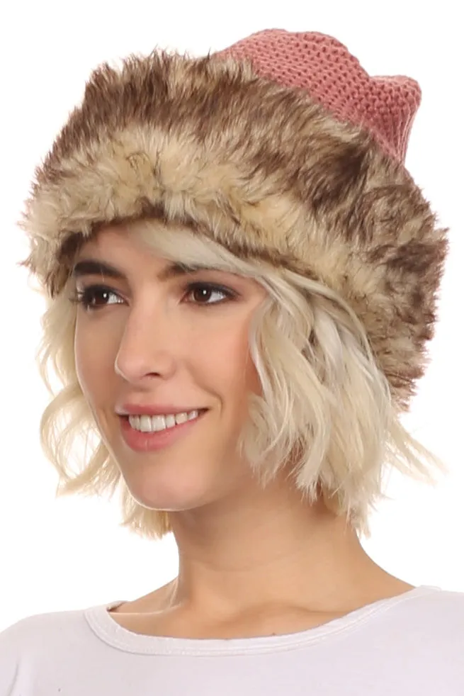 Sakkas Hansley Womens Insulated Faux Fur Brimmed Beanie Hat Cap In Classic Knit