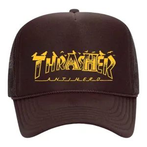 THRASHER X ANTI-HERO PIGEON MAG TRUCKER HAT BROWN