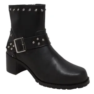 Women's 6" Heeled Buckle Biker Boot Black Leather Boots