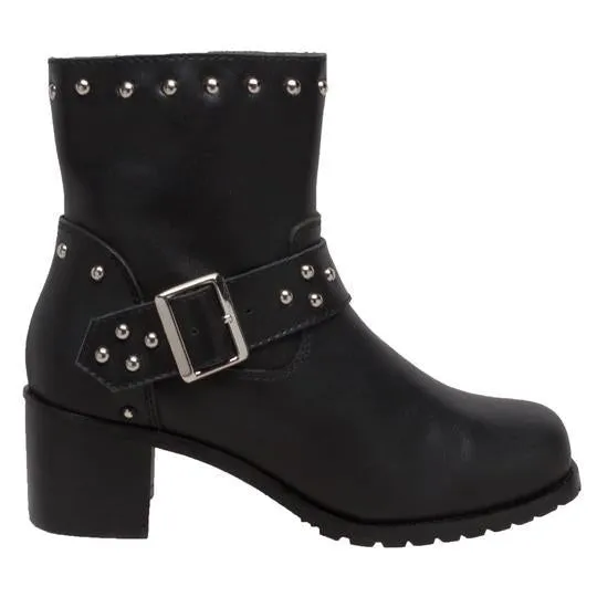 Women's 6" Heeled Buckle Biker Boot Black Leather Boots